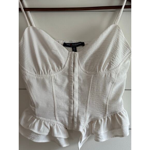 Women’s White Corset Style Ruffle Hem Top Size M— Y2K Aesthetic | Coquette Style - Picture 6 of 10